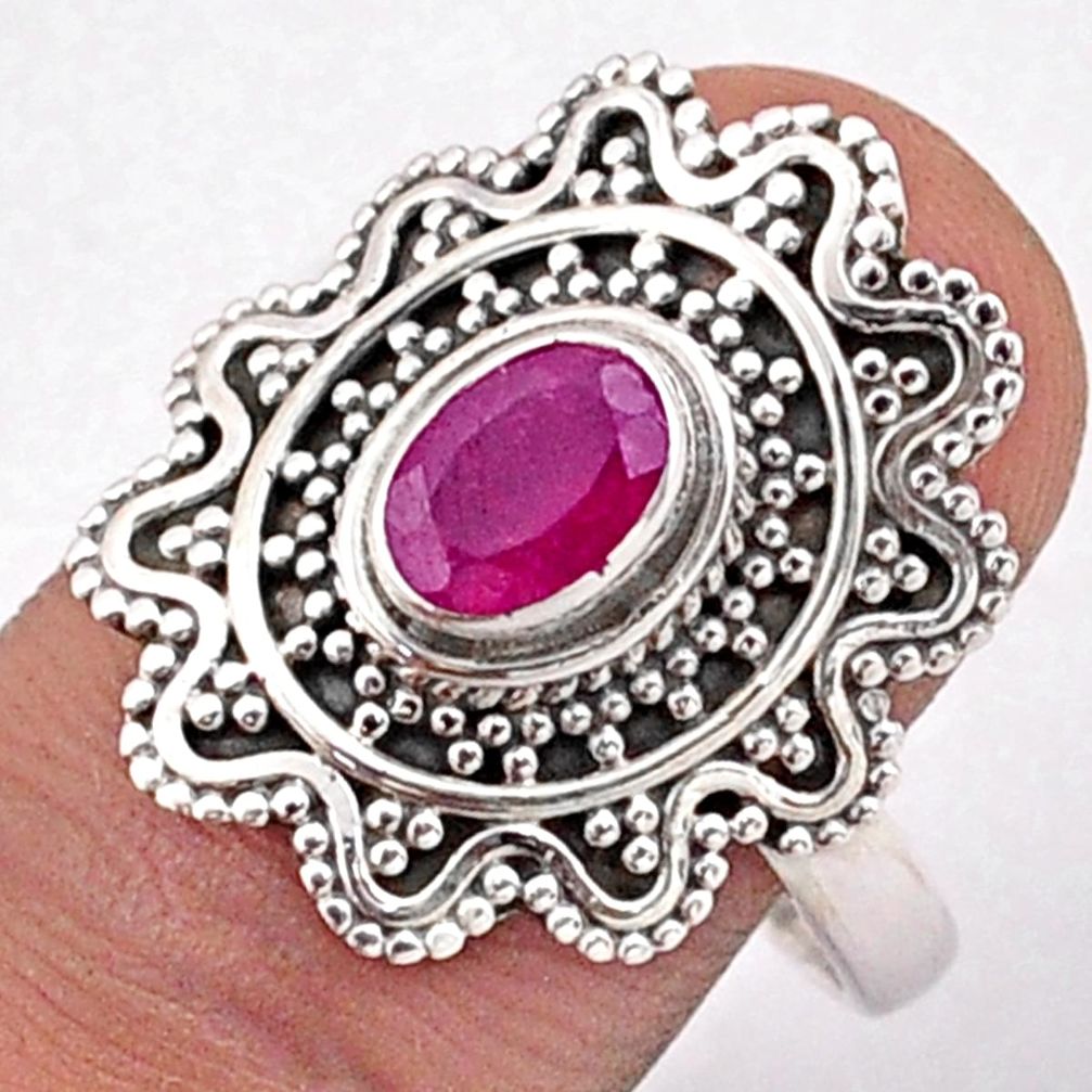 1.47cts solitaire natural red ruby 925 sterling silver ring size 8.5 t84541