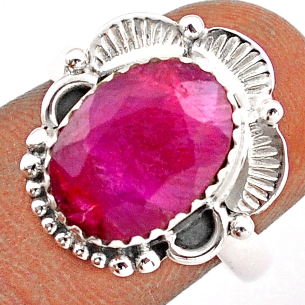 5.08cts solitaire natural red ruby 925 sterling silver ring size 7.5 t86653