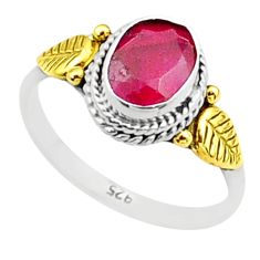 1.98cts solitaire natural red ruby oval 925 silver 14k gold ring size 7 t71766