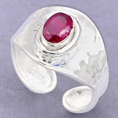 1.51cts solitaire natural red ruby oval 925 silver adjustable ring size 8 t87985