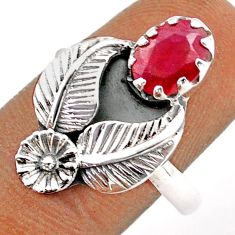 2.02cts solitaire natural red ruby oval 925 silver flower ring size 9.5 t86652