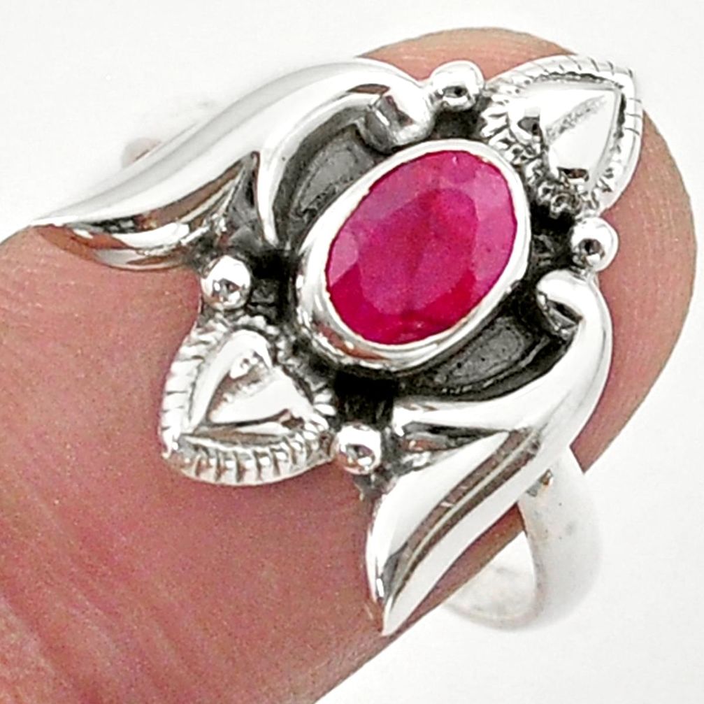 1.64cts solitaire natural red ruby oval 925 silver heart ring size 8 t40724