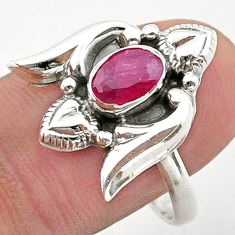 1.57cts solitaire natural red ruby oval 925 silver heart ring size 9 t40758