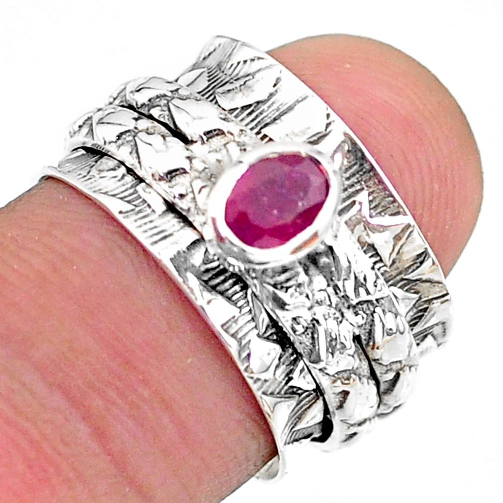 0.66cts solitaire natural red ruby oval 925 silver spinner ring size 6 t31742