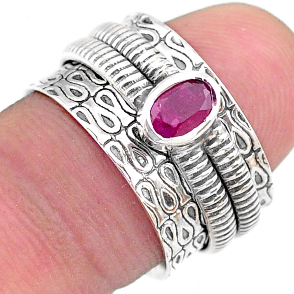 0.68cts solitaire natural red ruby oval 925 silver spinner ring size 7 t31732