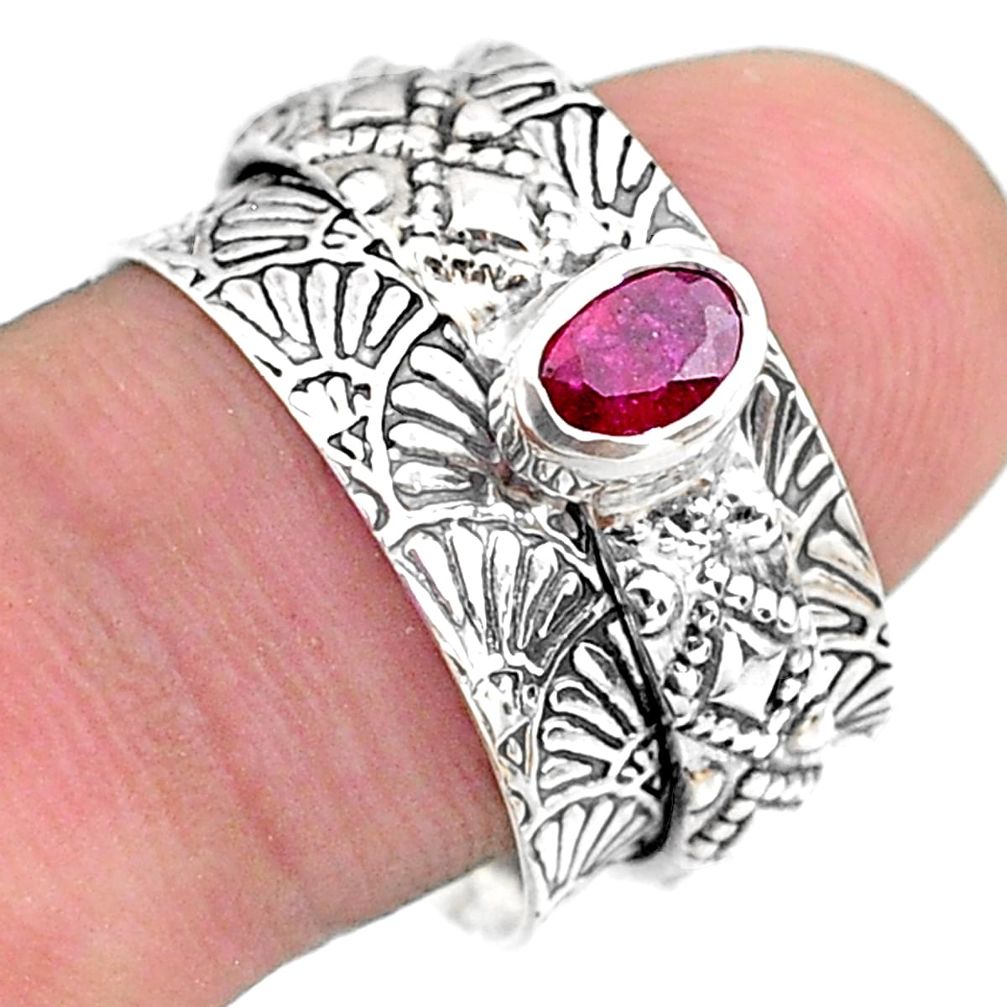 0.74cts solitaire natural red ruby oval 925 silver spinner ring size 8 t31448