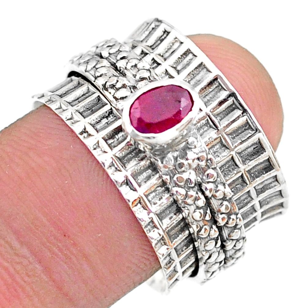 0.69cts solitaire natural red ruby oval 925 silver spinner ring size 8 t31474