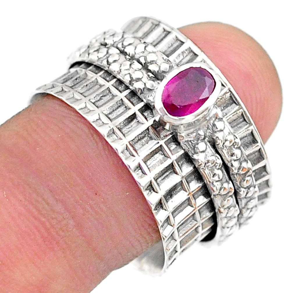 0.76cts solitaire natural red ruby oval 925 silver spinner ring size 8.5 t31472