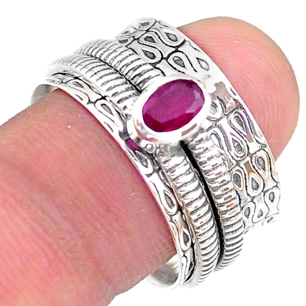 0.76cts solitaire natural red ruby oval 925 silver spinner ring size 8.5 t31728