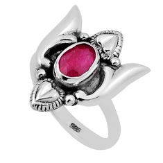 1.47cts solitaire natural red ruby oval 925 sterling silver ring size 6 n30464