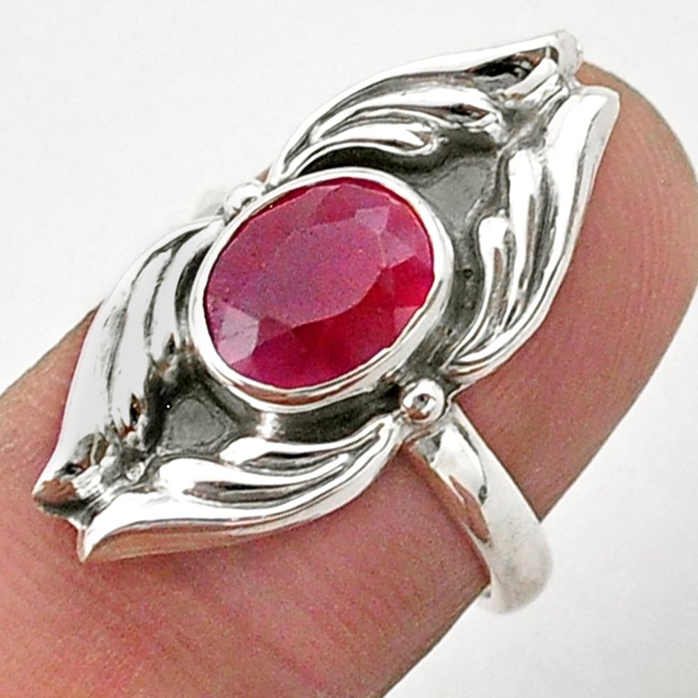 3.07cts solitaire natural red ruby oval 925 sterling silver ring size 6 t40664