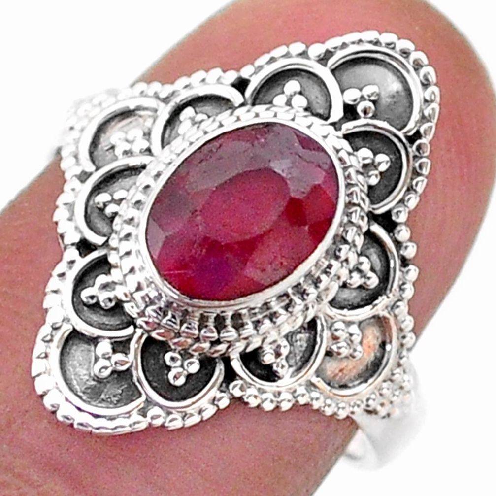 1.99cts solitaire natural red ruby oval 925 sterling silver ring size 7 t46594