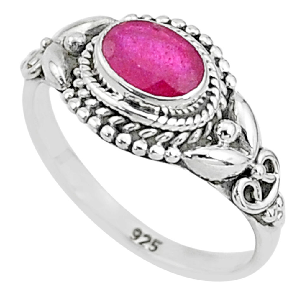 1.36cts solitaire natural red ruby oval 925 sterling silver ring size 7 t5387