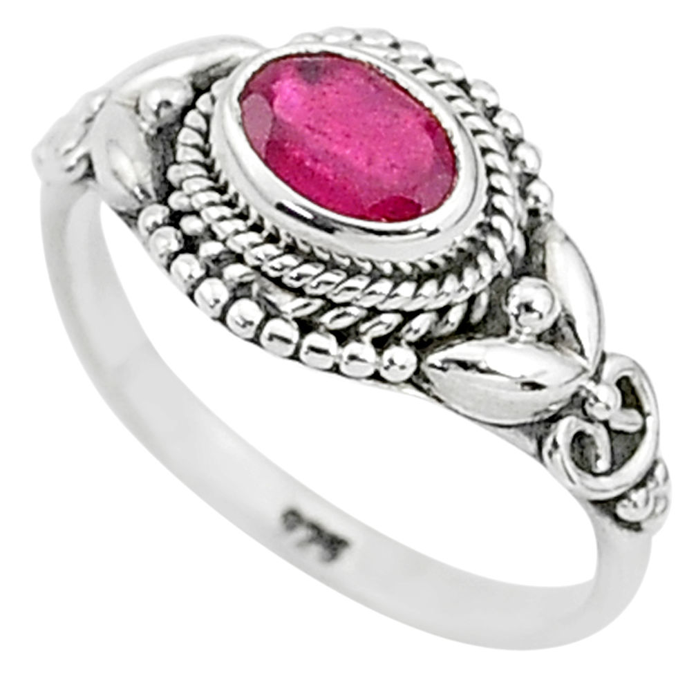 1.36cts solitaire natural red ruby oval 925 sterling silver ring size 7 t5431