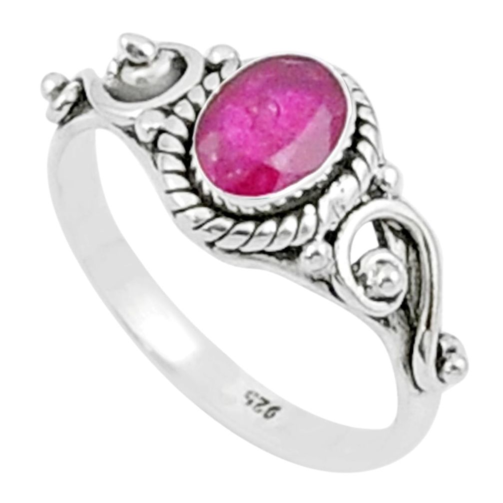 1.47cts solitaire natural red ruby oval 925 sterling silver ring size 7 u19872