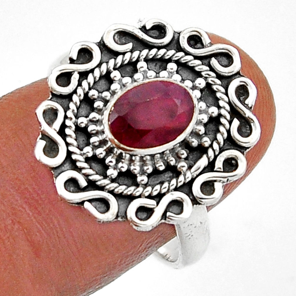 1.57cts solitaire natural red ruby oval 925 sterling silver ring size 8 n42986