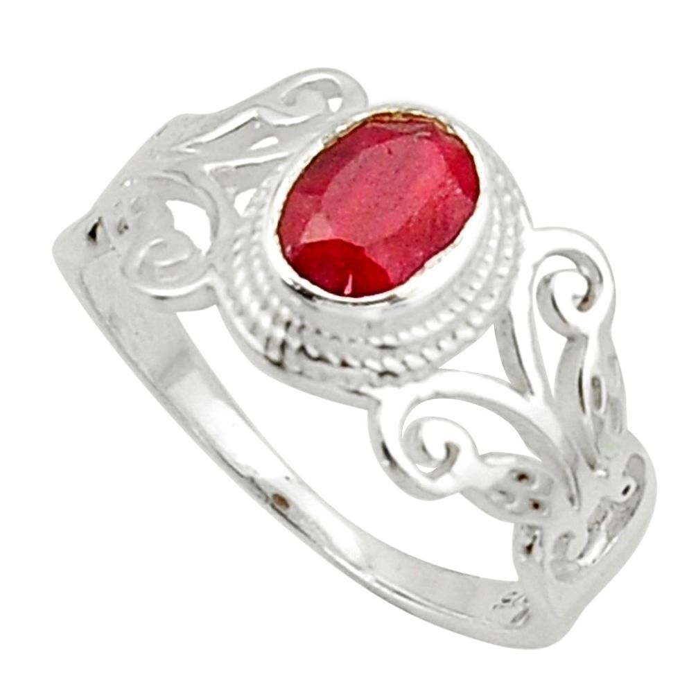 1.39cts solitaire natural red ruby oval 925 sterling silver ring size 8 r40745