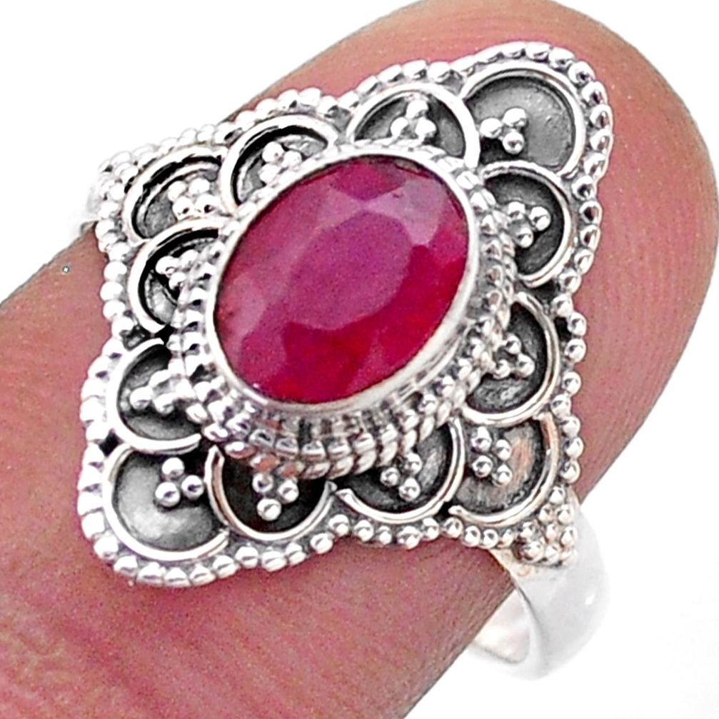 2.21cts solitaire natural red ruby oval 925 sterling silver ring size 8 t46595