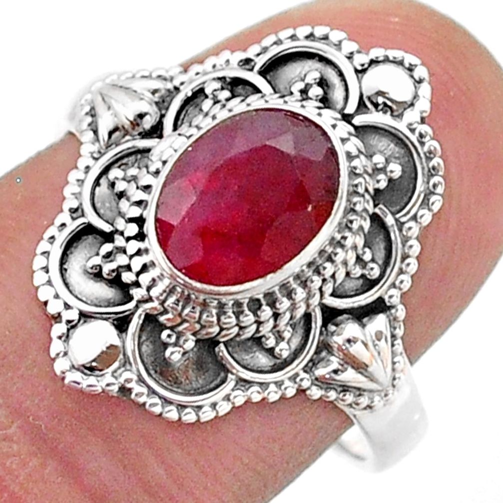 2.02cts solitaire natural red ruby oval 925 sterling silver ring size 8 t46660