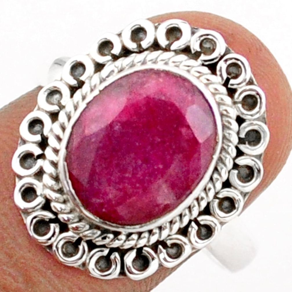 4.92cts solitaire natural red ruby oval 925 sterling silver ring size 8 t81506