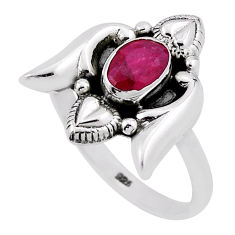 1.57cts solitaire natural red ruby oval 925 sterling silver ring size 9 n34681