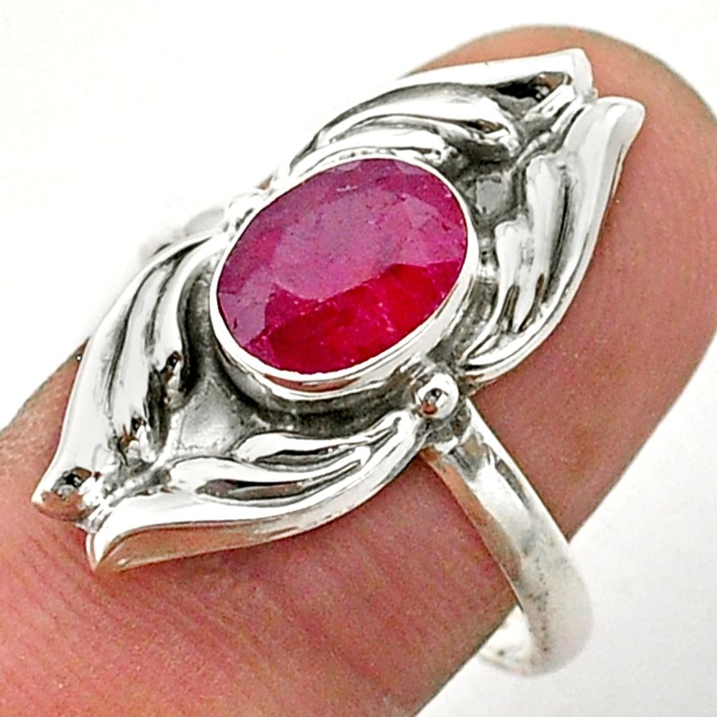 2.90cts solitaire natural red ruby oval 925 sterling silver ring size 9 t40665
