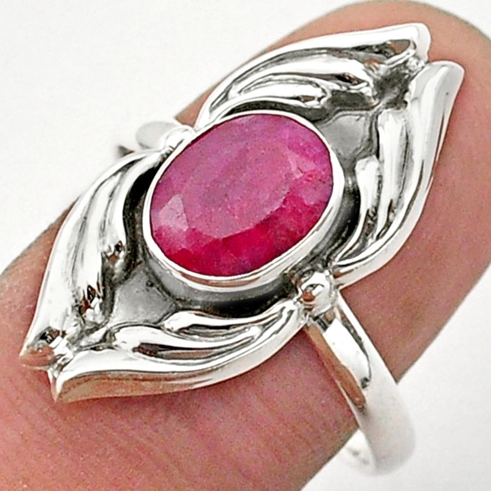 2.61cts solitaire natural red ruby oval 925 sterling silver ring size 9 t40668