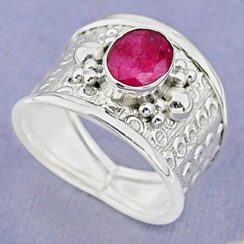 2.01cts solitaire natural red ruby oval 925 sterling silver ring size 7.5 t37171