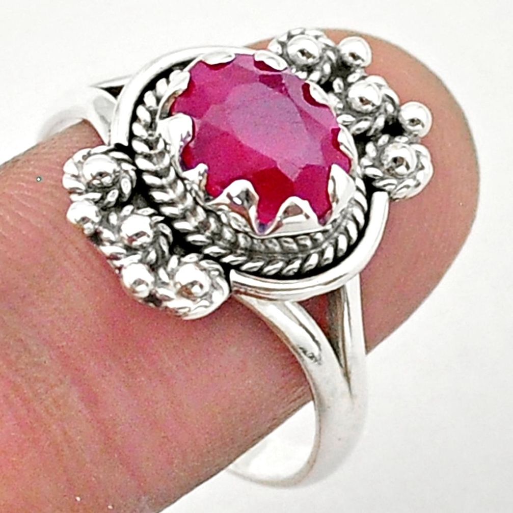 2.98cts solitaire natural red ruby oval 925 sterling silver ring size 9.5 t40643