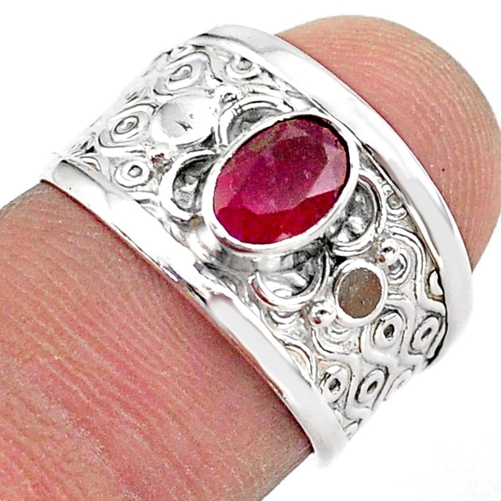 1.62cts solitaire natural red ruby oval 925 sterling silver ring size 6.5 t42217