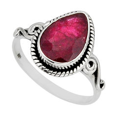 3.99cts solitaire natural red ruby pear 925 silver ring jewelry size 8 y77029