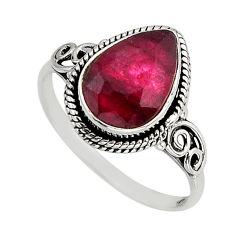 4.18cts solitaire natural red ruby pear 925 sterling silver ring size 8.5 y75001