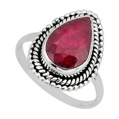 4.10cts solitaire natural red ruby pear 925 sterling silver ring size 7.5 y77024
