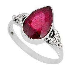 4.30cts solitaire natural red ruby pear shape silver ring jewelry size 8 y77026