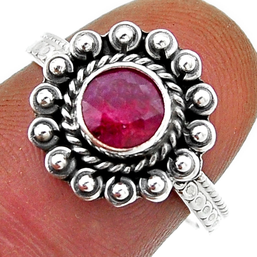 1.21cts solitaire natural red ruby round 925 sterling silver ring size 7 n41243