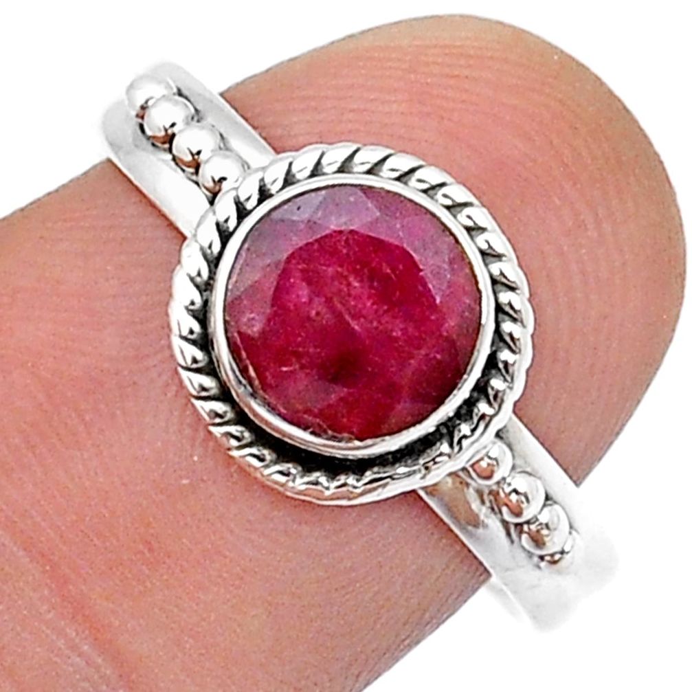 2.57cts solitaire natural red ruby round 925 sterling silver ring size 8 u75745
