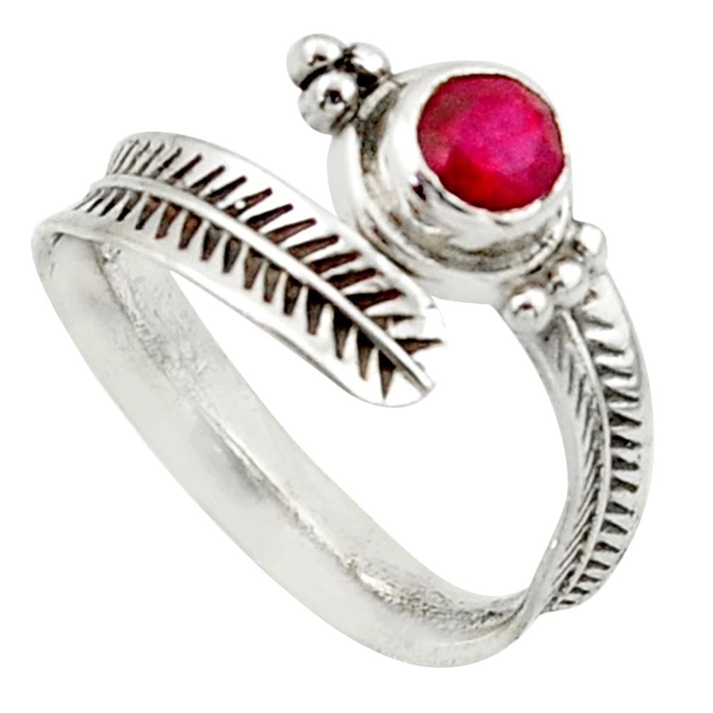 1.04cts solitaire natural red ruby round silver adjustable ring size 9 r40765