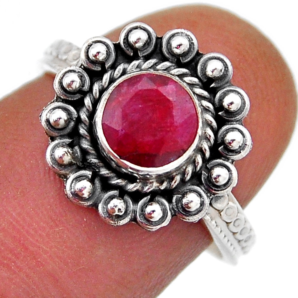 1.22cts solitaire natural red ruby round sterling silver ring size 6.5 n41244