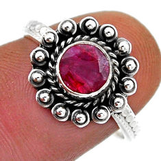 1.06cts solitaire natural red ruby round sterling silver ring size 7.5 n41246