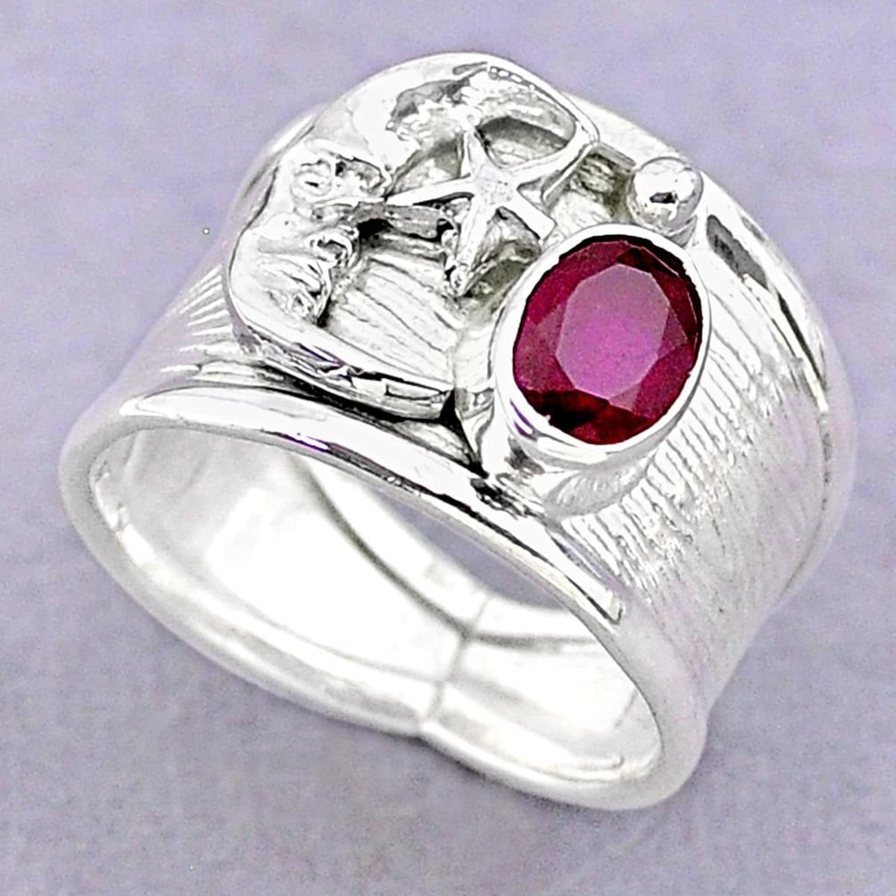 1.49cts solitaire natural red ruby silver crescent moon star ring size 7 t32361