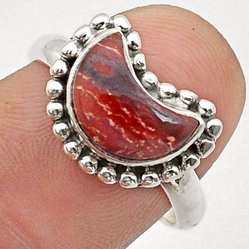 2.41cts solitaire natural red snakeskin jasper moon silver ring size 7 d49970