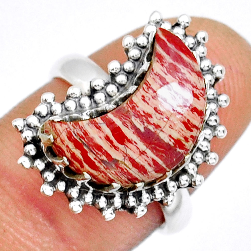 5.81cts solitaire natural red snakeskin jasper moon silver ring size 7 y12479