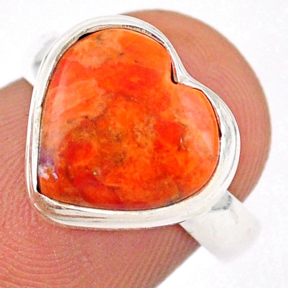 5.96cts solitaire natural red sponge coral 925 silver ring size 6 t96881