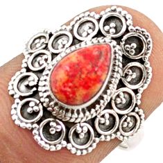 1.79cts solitaire natural red sponge coral pear 925 silver ring size 7 t81891
