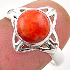 3.22cts solitaire natural red sponge coral round 925 silver ring size 7 t89497