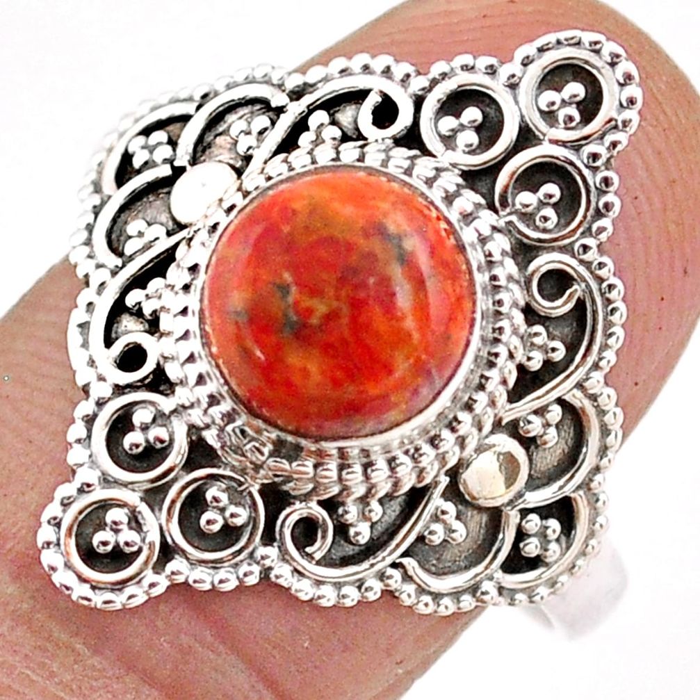 2.92cts solitaire natural red sponge coral round 925 silver ring size 9.5 t84536