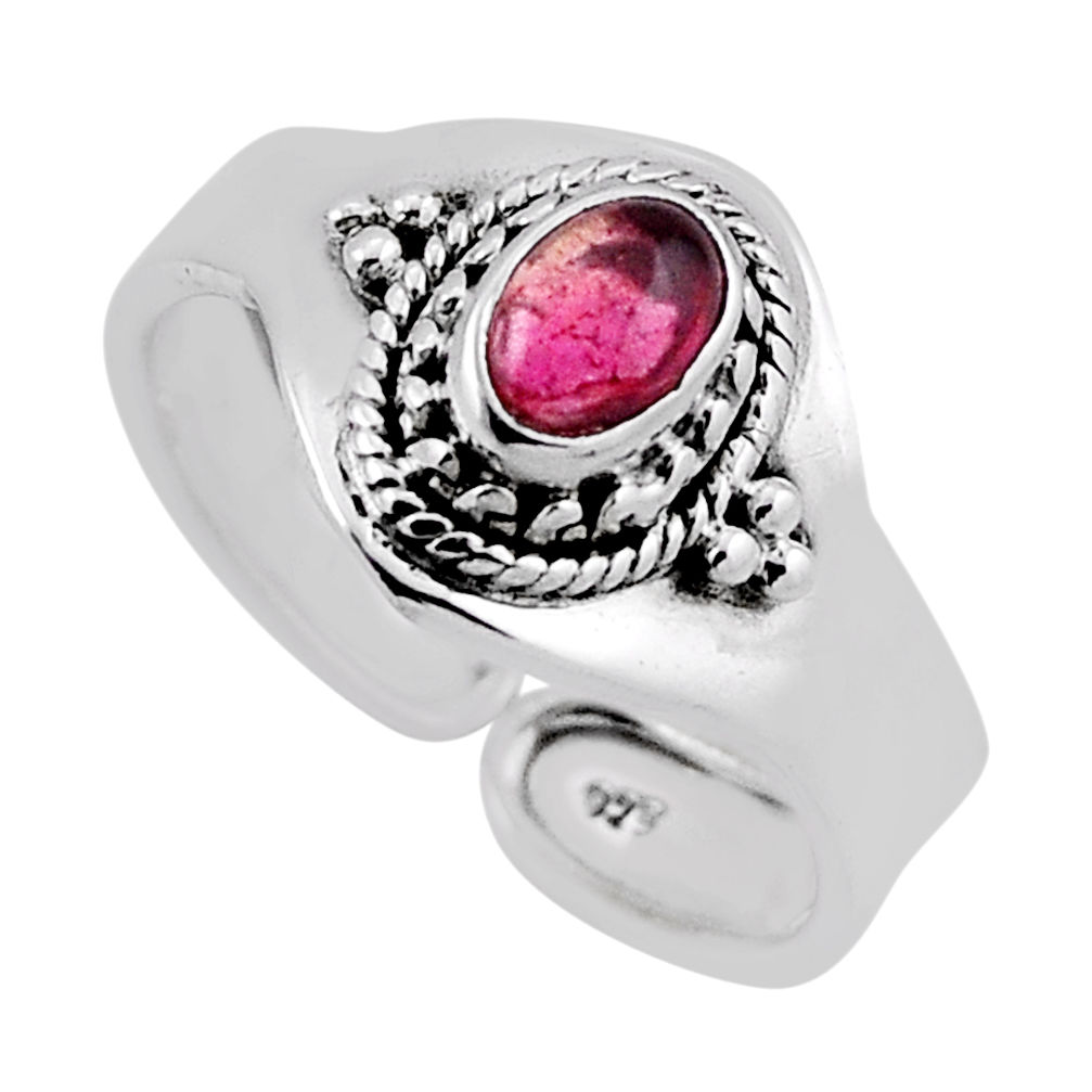 0.93cts solitaire natural red tourmaline silver adjustable ring size 7.5 n37148