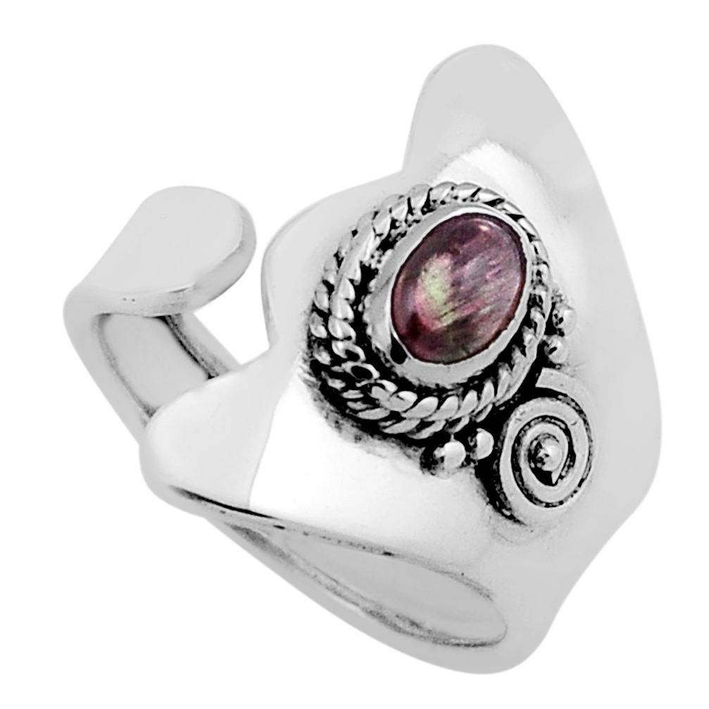 1.08cts solitaire natural red tourmaline silver adjustable ring size 7 n37157