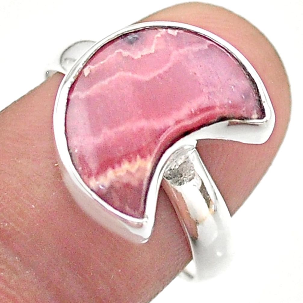 Solitaire natural rhodochrosite inca rose 925 silver moon ring size 8 t47775