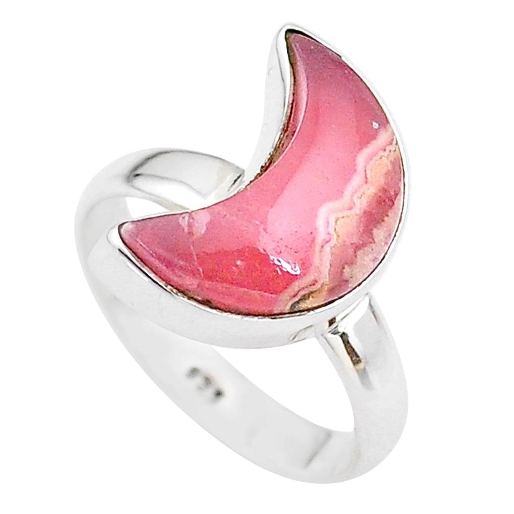 6.38cts moon natural rhodochrosite inca rose 925 silver ring size 6 t22095